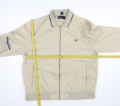 Fred Perry Men’s Beige XL Bomber Jacket Full Zip Logo Cotton Blend