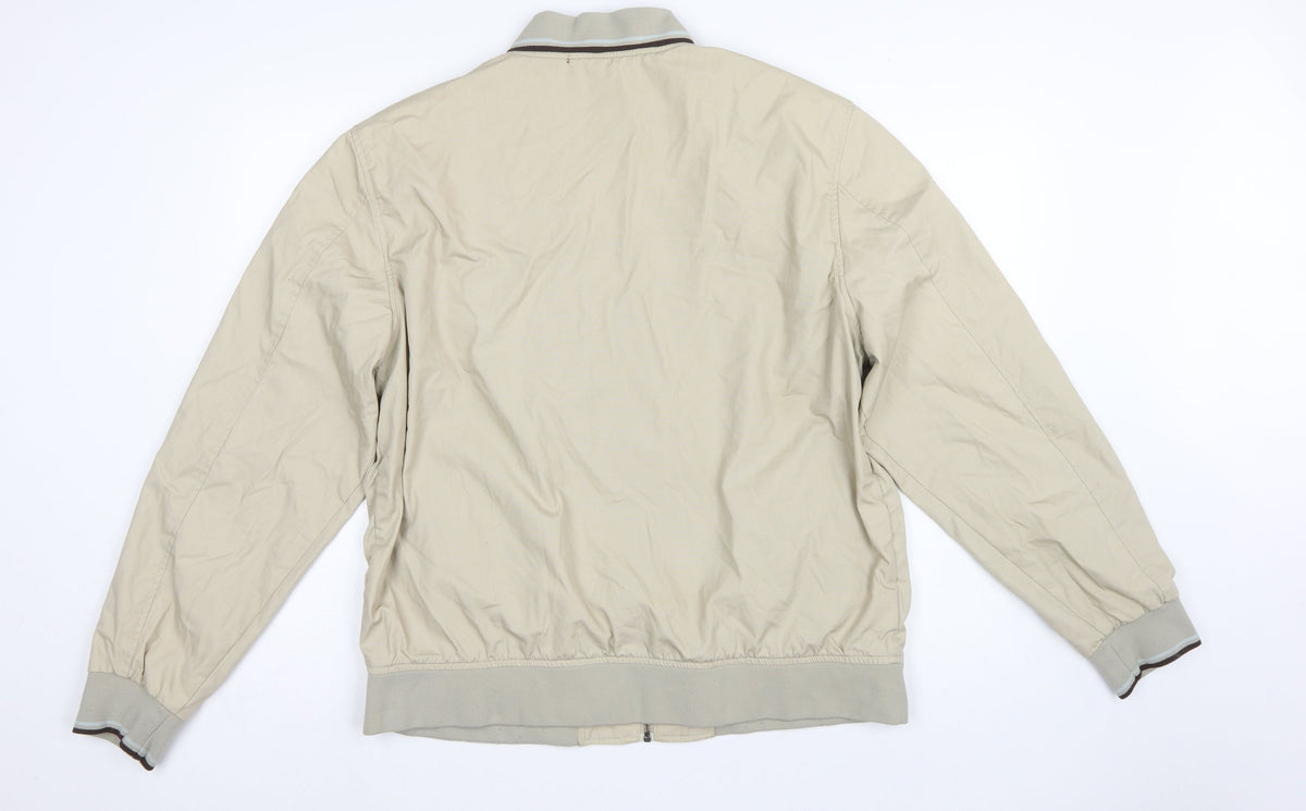 Fred Perry Men’s Beige XL Bomber Jacket Full Zip Logo Cotton Blend