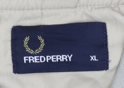 Fred Perry Men’s Beige XL Bomber Jacket Full Zip Logo Cotton Blend