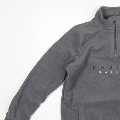 Nautica Men's Grey M 1/4 Zip Fleece Pullover Sweatshirt Logo Pockets