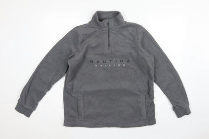 Nautica Men's Grey M 1/4 Zip Fleece Pullover Sweatshirt Logo Pockets