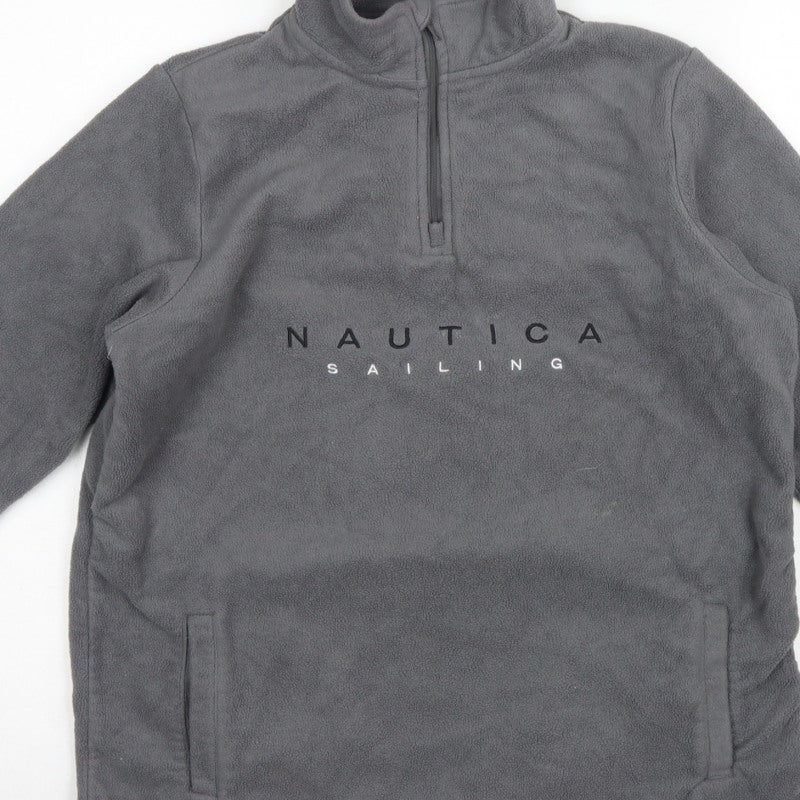 Nautica Men's Grey M 1/4 Zip Fleece Pullover Sweatshirt Logo Pockets