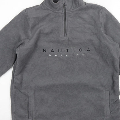 Nautica Men's Grey M 1/4 Zip Fleece Pullover Sweatshirt Logo Pockets