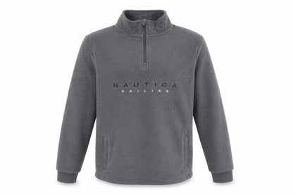 Nautica Men's Grey M 1/4 Zip Fleece Pullover Sweatshirt Logo Pockets