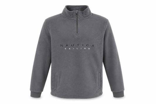 Nautica Men's Grey M 1/4 Zip Fleece Pullover Sweatshirt Logo Pockets