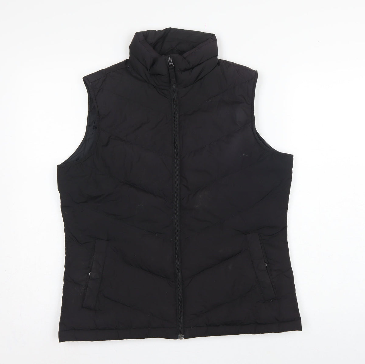 Lands' End Women's Black UK S Down Padded Quilted Zip Bodywarmer Gilet