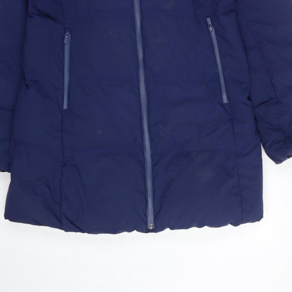 UNIQLO Women Blue S Long Hooded Down Puffer Coat Windproof