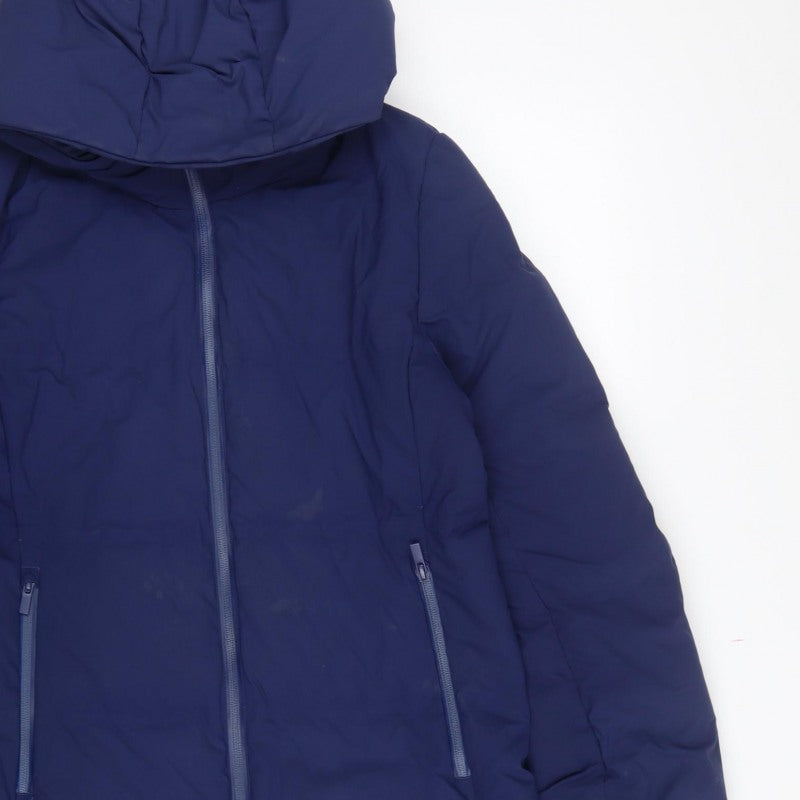 UNIQLO Women Blue S Long Hooded Down Puffer Coat Windproof