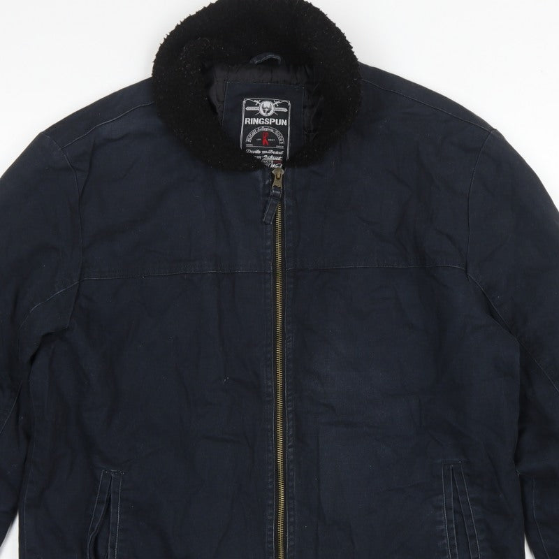 Ringspun Men’s Blue XL Hostrup Military Jacket Full Zip Cotton
