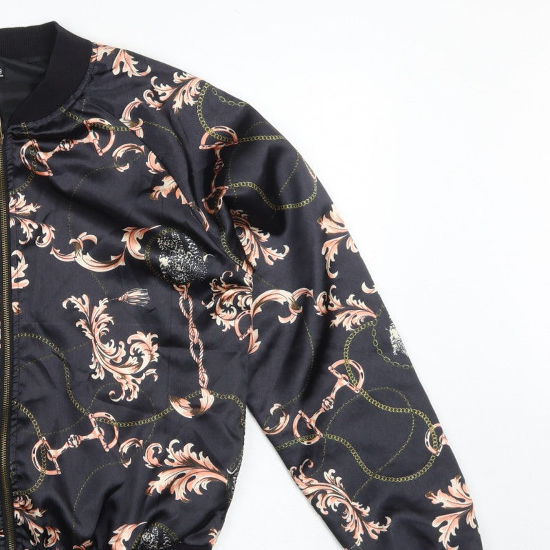 Atmosphere Women’s Black Baroque Chain Satin Bomber Jacket UK 14