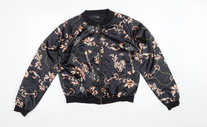 Atmosphere Women’s Black Baroque Chain Satin Bomber Jacket UK 14