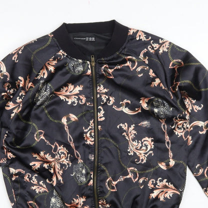 Atmosphere Women’s Black Baroque Chain Satin Bomber Jacket UK 14