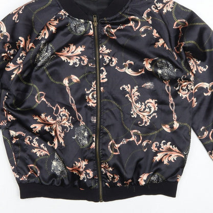 Atmosphere Women’s Black Baroque Chain Satin Bomber Jacket UK 14