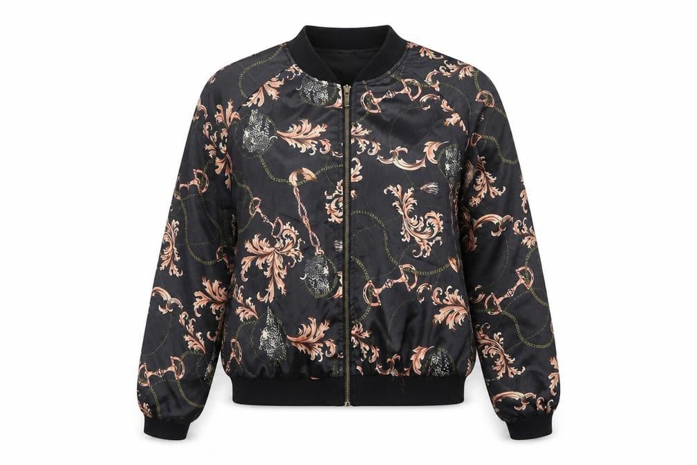 Atmosphere Women’s Black Baroque Chain Satin Bomber Jacket UK 14