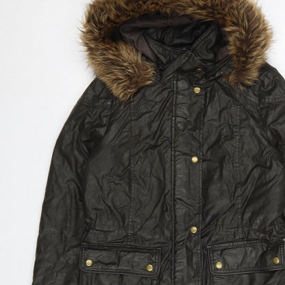 Marks and Spencer Women's Black UK 8 Parka Coat Faux Fur Trim Hooded