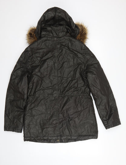 Marks and Spencer Women's Black UK 8 Parka Coat Faux Fur Trim Hooded