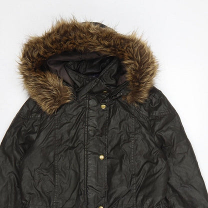 Marks and Spencer Women's Black UK 8 Parka Coat Faux Fur Trim Hooded