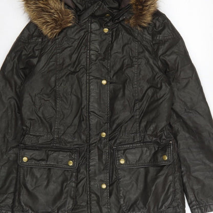 Marks and Spencer Women's Black UK 8 Parka Coat Faux Fur Trim Hooded