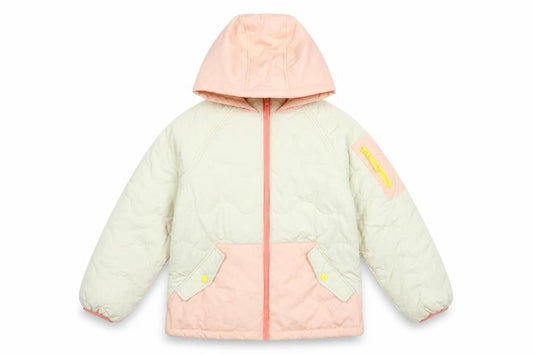 Front view of Next girls’ pink ivory 10 years quilted hooded puffer jacket