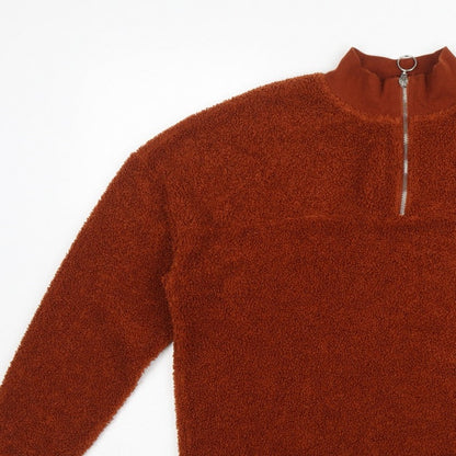 New Look Women Brown UK 12 1/4 Zip Teddy Fleece Pullover Sweatshirt