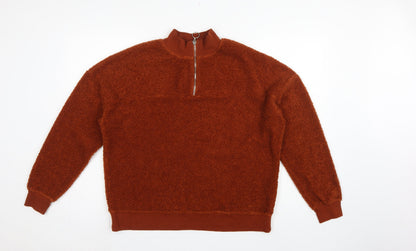 New Look Women Brown UK 12 1/4 Zip Teddy Fleece Pullover Sweatshirt