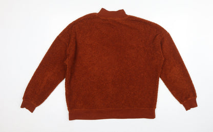 New Look Women Brown UK 12 1/4 Zip Teddy Fleece Pullover Sweatshirt