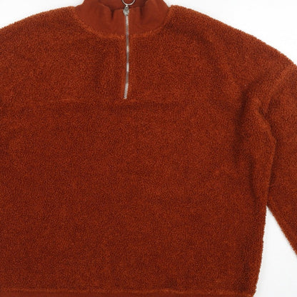 New Look Women Brown UK 12 1/4 Zip Teddy Fleece Pullover Sweatshirt