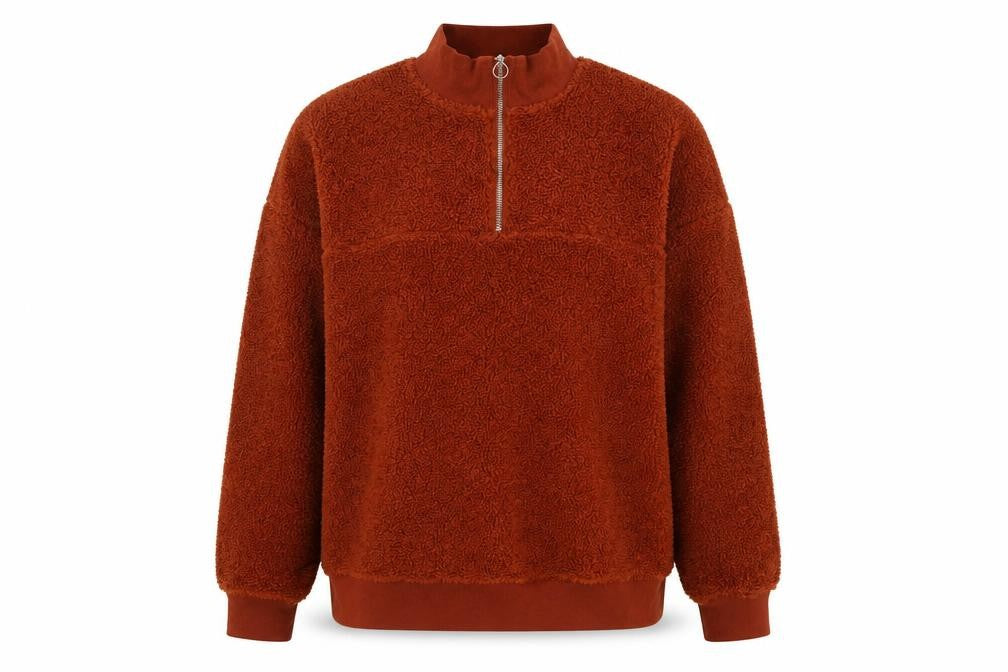 New Look Women Brown UK 12 1/4 Zip Teddy Fleece Pullover Sweatshirt