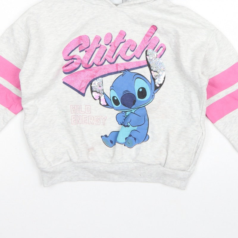 George Girls Grey 7-8 Years Stitch Pullover Hoodie Graphic Print
