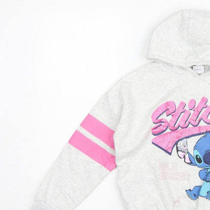 George Girls Grey 7-8 Years Stitch Pullover Hoodie Graphic Print