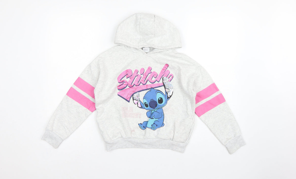 George Girls Grey 7-8 Years Stitch Pullover Hoodie Graphic Print