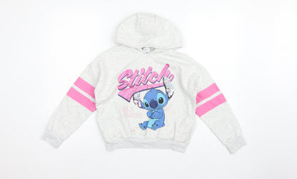George Girls Grey 7-8 Years Stitch Pullover Hoodie Graphic Print