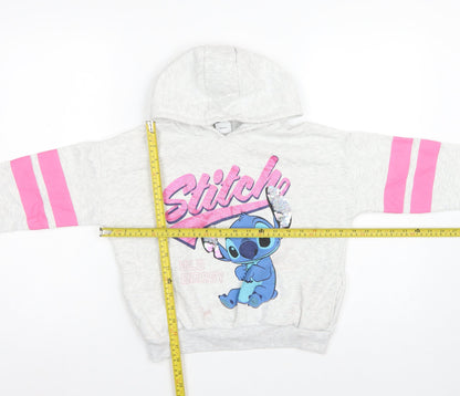 George Girls Grey 7-8 Years Stitch Pullover Hoodie Graphic Print