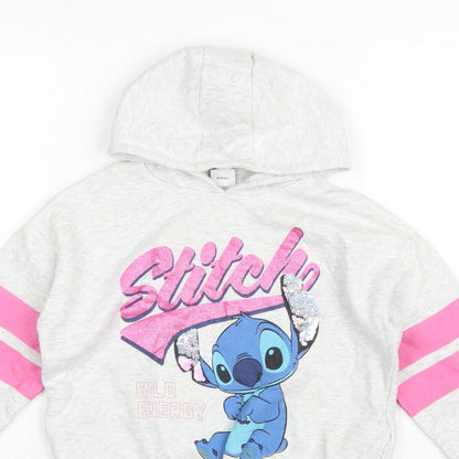 George Girls Grey 7-8 Years Stitch Pullover Hoodie Graphic Print