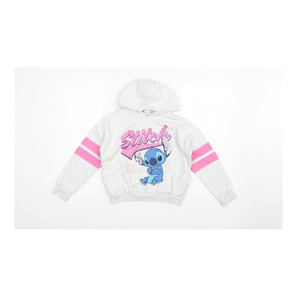 George Girls Grey 7-8 Years Stitch Pullover Hoodie Graphic Print
