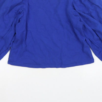 Zara Women Blue S Cotton Pullover Sweatshirt Balloon Sleeve Crew Neck