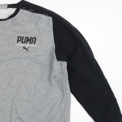 Puma Men’s Grey Black XXL Logo Fleece Crew Neck Pullover Sweatshirt