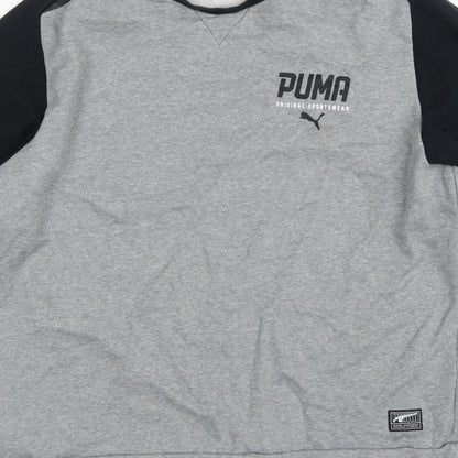 Puma Men’s Grey Black XXL Logo Fleece Crew Neck Pullover Sweatshirt