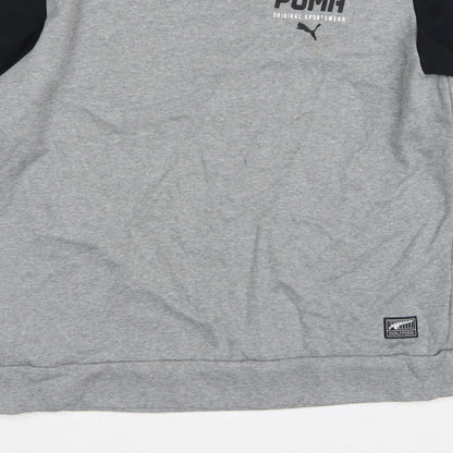 Puma Men’s Grey Black XXL Logo Fleece Crew Neck Pullover Sweatshirt