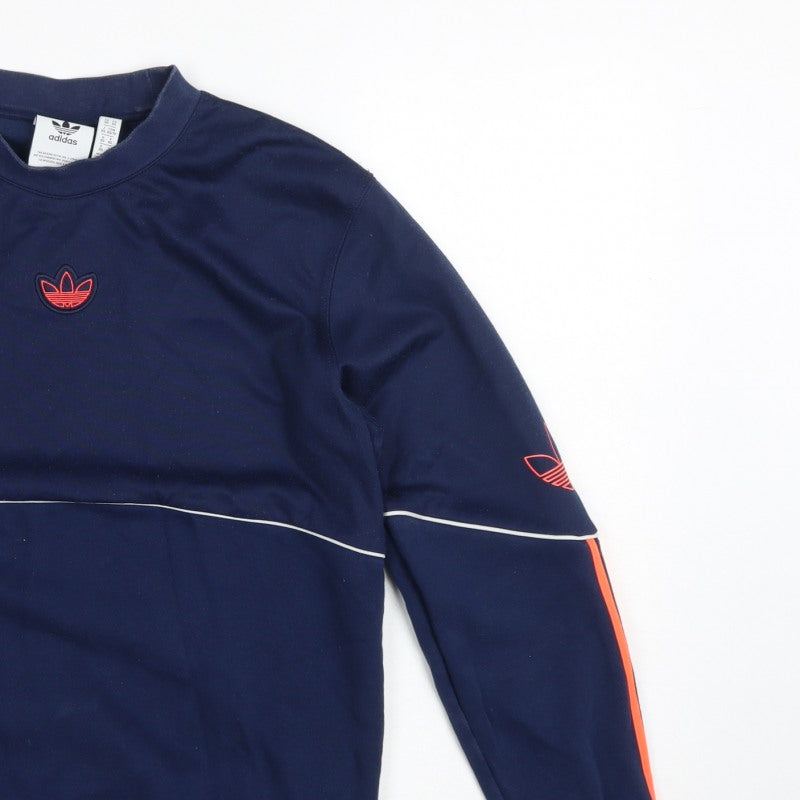 adidas Men's Blue XS Pullover Sweatshirt Orange 3 Stripe Logo
