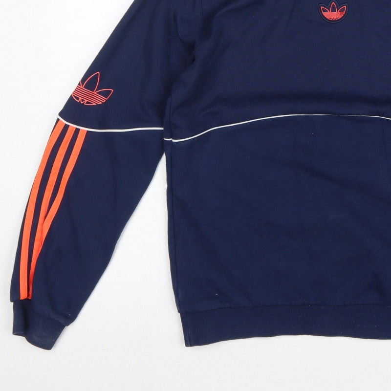 adidas Men's Blue XS Pullover Sweatshirt Orange 3 Stripe Logo