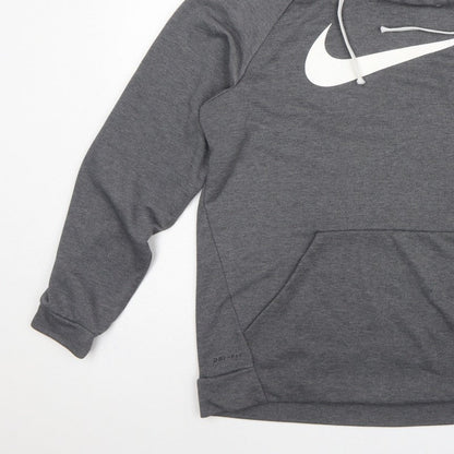 Nike Men’s Grey Large Pullover Dri-FIT Logo Hoodie
