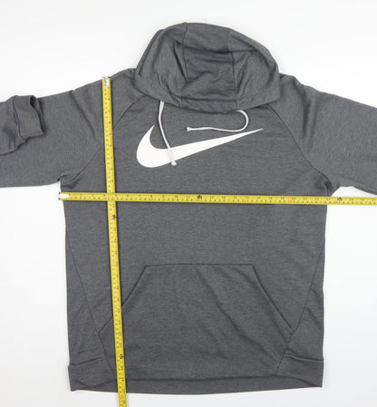Nike Men’s Grey Large Pullover Dri-FIT Logo Hoodie