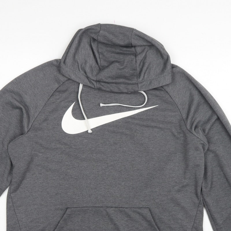 Nike Men’s Grey Large Pullover Dri-FIT Logo Hoodie