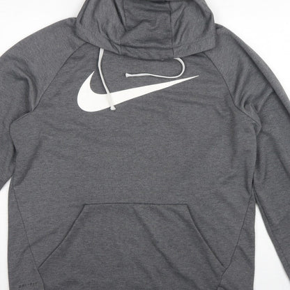 Nike Men’s Grey Large Pullover Dri-FIT Logo Hoodie