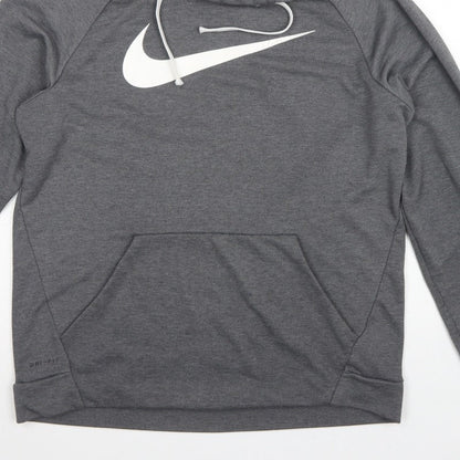 Nike Men’s Grey Large Pullover Dri-FIT Logo Hoodie