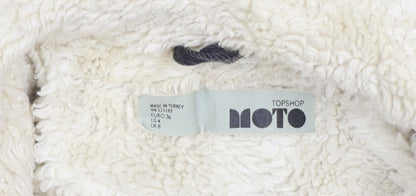 Topshop Women Black UK 8 Sherpa Lined Denim Jacket Button Casual