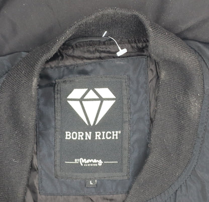 Born Rich Men's Black L Bomber Jacket Full Zip Logo Streetwear
