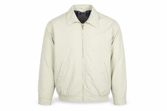 Front view of Woodville Men's Beige M Full Zip Lightweight Polyester Lined Jacket