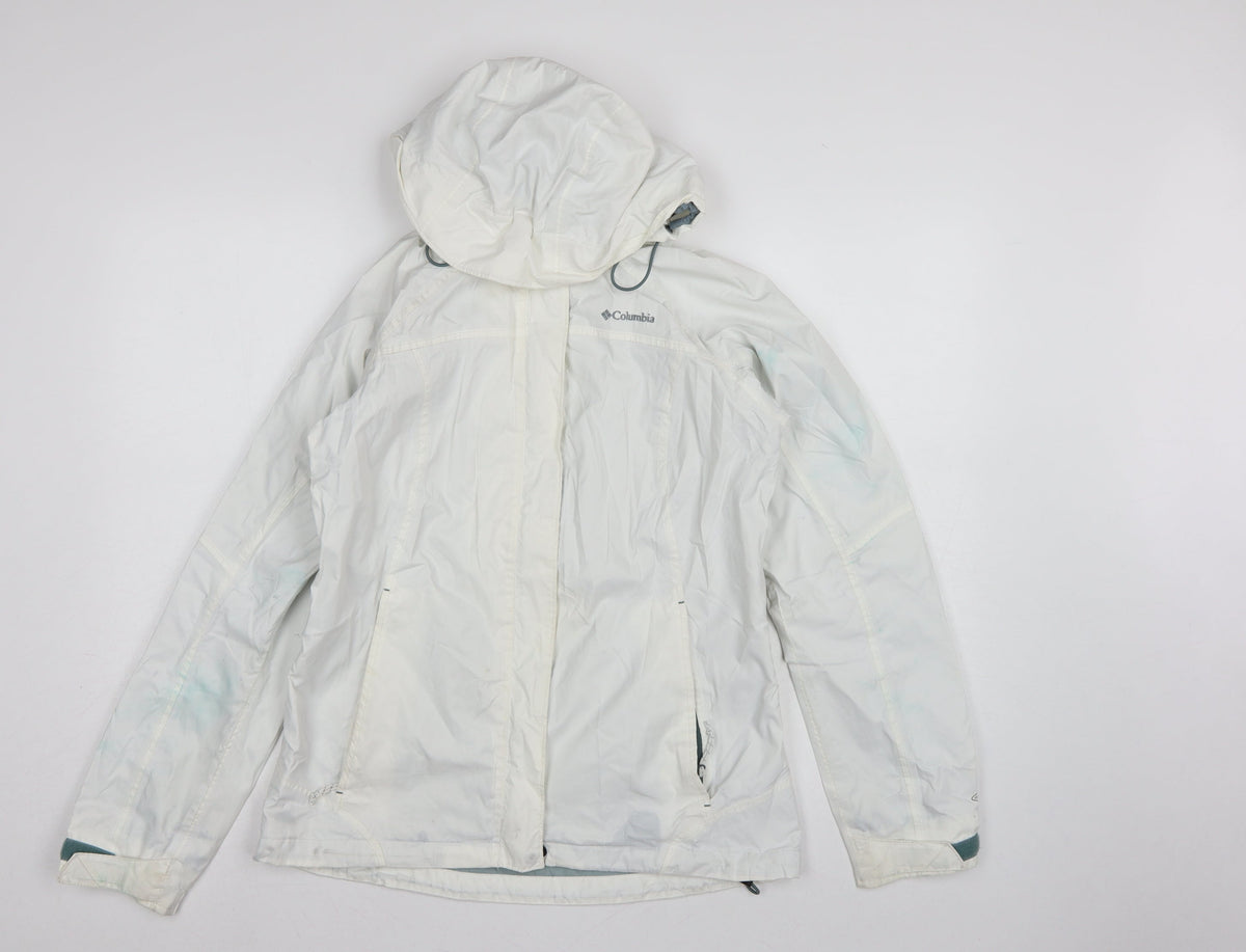 Columbia Women’s White Small Ski Jacket Hooded Waterproof Nylon